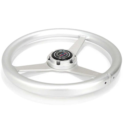 NRG Aluminum Steering Wheel 330mm - Heritage Solid Spoke - Ergonomic Grip - Anadized Silver