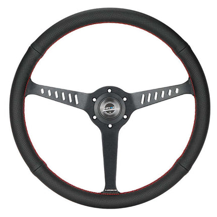 NRG Reinforced Stealth Wheel (380mm) 3 Spoke Center - 1in Deep Dish - Perforated Leather Red Stitch
