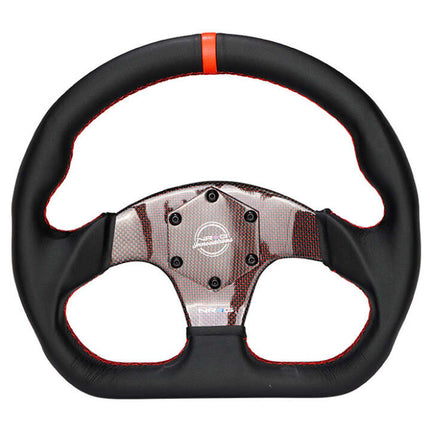 NRG Carbon Fiber Flat Bottom Steering Wheel (320mm) Red CF Center w/Red Stitch/Center Mark
