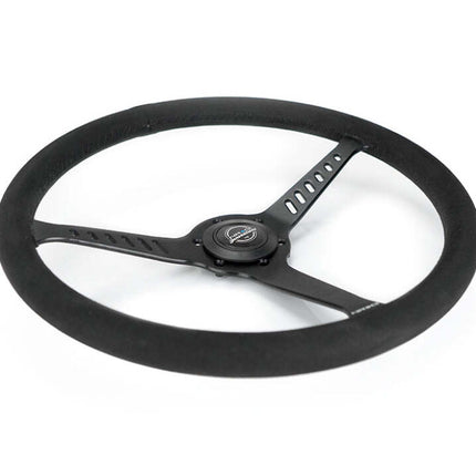 NRG Reinforced Stealth Wheel (380mm) 3 Spoke Center - 1in Deep Dish - Vegan Suede Red Stitch