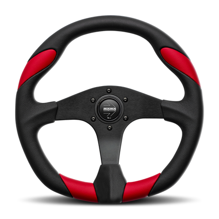 Momo Retro Steering Wheel 360 mm - 4 Black Leather/Wht Stitch/Brushed Spokes