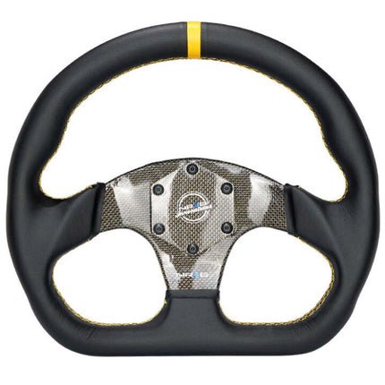 NRG Carbon Fiber Flat Bottom Steering Wheel (320mm) Silver CF Center w/Silver Stitch/Center Mark