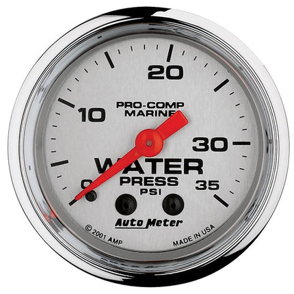 Autometer Marine Chrome Ultra Lite 2-1/16in 0-35 PSI Mechincal Water Pressure Gauge