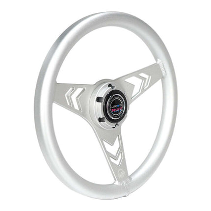 NRG Aluminum Steering Wheel 330mm - Arow Cutout - Ergonomic Grip - Anadized Silver
