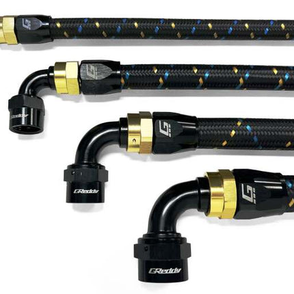 GReddy AN10 90 Degree Swivel Hose End - Black/Gold Anodized