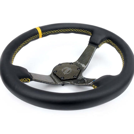 NRG Carbon Fiber Steering Wheel (350mm) Leather Trim w/Gold Stitching/Center Mark