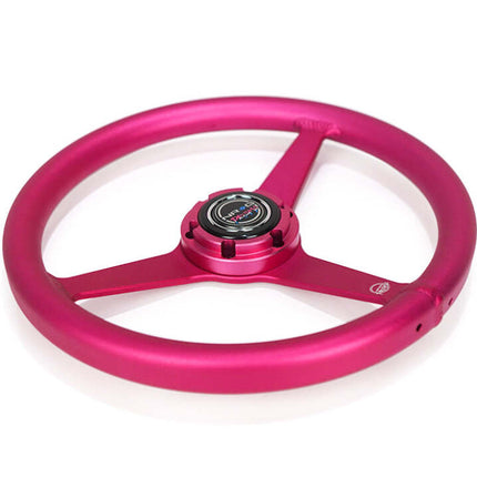 NRG Aluminum Steering Wheel 330mm - Heritage Solid Spoke - Ergonomic Grip - Anadized Pink