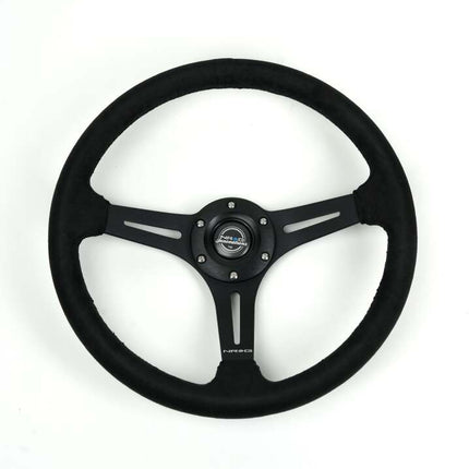 NRG Reinforced Micro Suede Racing Steering Wheel 350mm / 2.5in Deep / 4mm Matte Black Spoke