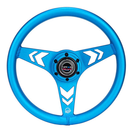 NRG Aluminum Steering Wheel 330mm - Arow Cutout - Ergonomic Grip - Anadized Blue