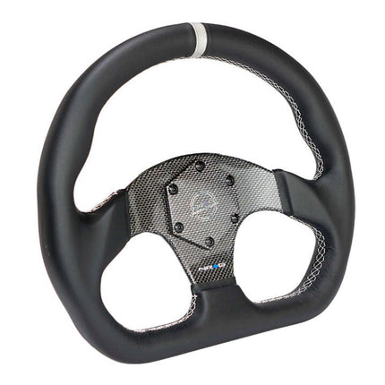 NRG Carbon Fiber Flat Bottom Steering Wheel (320mm) Silver CF Center w/Silver Stitch/Center Mark