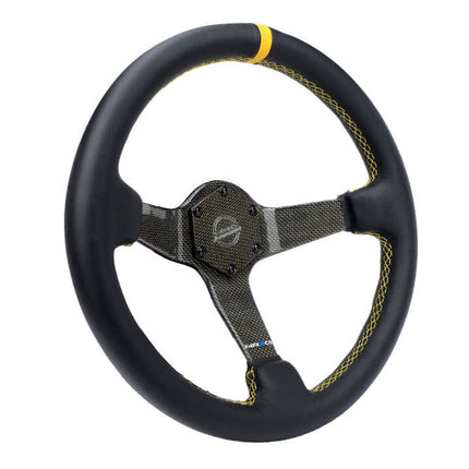 NRG Carbon Fiber Steering Wheel (350mm) Leather Trim w/Gold Stitching/Center Mark