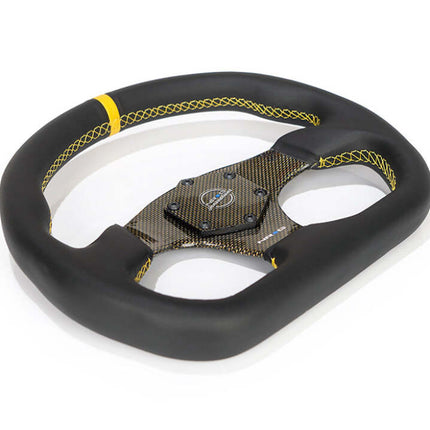 NRG Carbon Fiber Flat Bottom Steering Wheel (320mm) Silver CF Center w/Silver Stitch/Center Mark