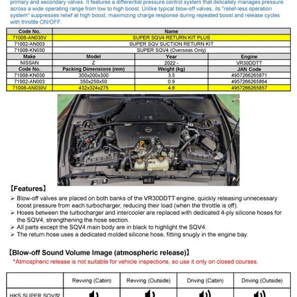 HKS SUPER SQV4 RETURN KIT PLUS RZ34 VR30DDTT