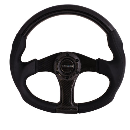NRG Carbon Fiber Steering Wheel (350mm) Oval Shape w/Black Carbon & Leather Trim