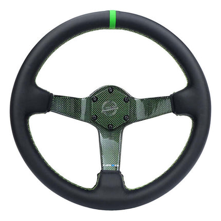 NRG Reinforced Steering Wheel (350mm) Green Carbon Fiber Center - Green Stitching & Center Mark