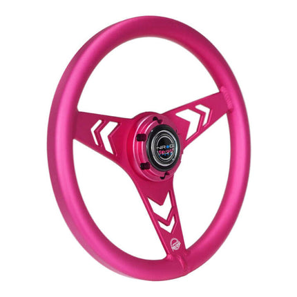 NRG Aluminum Steering Wheel 330mm - Arow Cutout - Ergonomic Grip - Anadized Pink