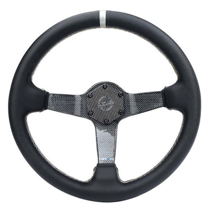NRG Carbon Fiber Steering Wheel (350mm) Silver Carbon Fiber Center - Silver Stitching & Center Mark