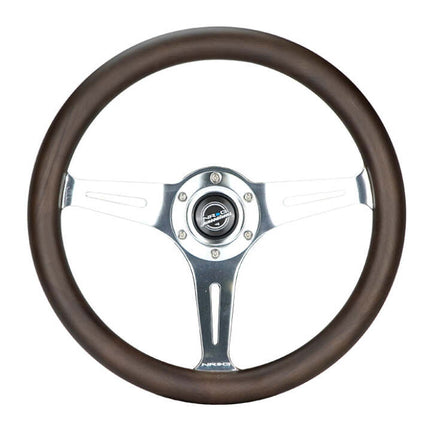 NRG Classic Wood Grain Wheel - 350mm 3 Chrome Silver Spokes Oak Color Wood
