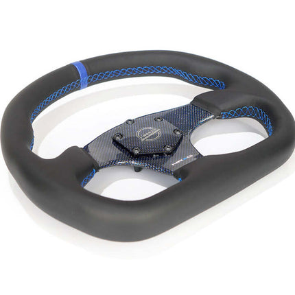 NRG Carbon Fiber Steering Wheel (320mm) Blue CF Center w/Blue Stitch Blue Center Mark Flat Bottom