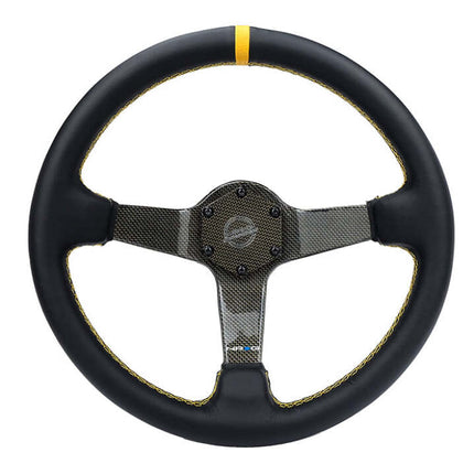 NRG Carbon Fiber Steering Wheel (350mm) Leather Trim w/Gold Stitching/Center Mark