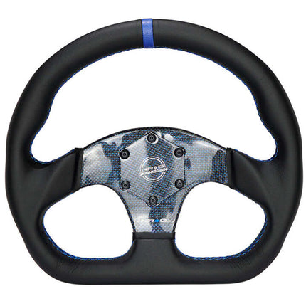 NRG Carbon Fiber Steering Wheel (320mm) Blue CF Center w/Blue Stitch Blue Center Mark Flat Bottom
