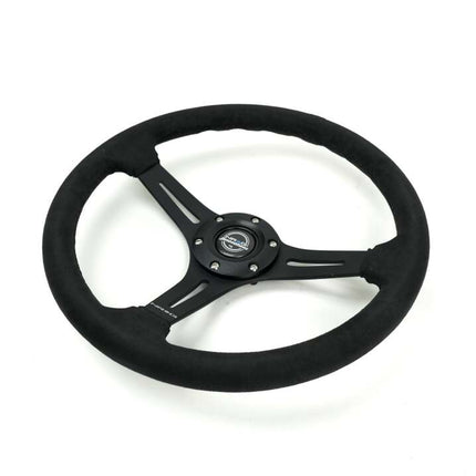 NRG Reinforced Micro Suede Racing Steering Wheel 350mm / 2.5in Deep / 4mm Matte Black Spoke