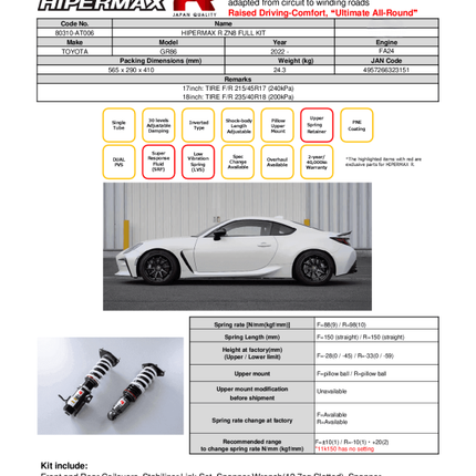 HKS Hipermax R ZN8 Full Kit