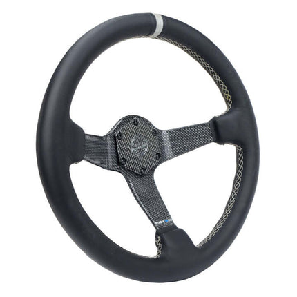 NRG Carbon Fiber Steering Wheel (350mm) Silver Carbon Fiber Center - Silver Stitching & Center Mark