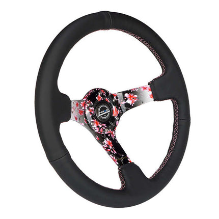 NRG Reinforced Steering Wheel (350mm/3in.) Hydro Dipped Sakura Floral w/ Pink Suede Black Stitch