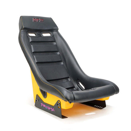 NRG GT Retro Bucket Seat - Black PVC Leather Yellow Stitching Yellow Glitter Fiberglass Back