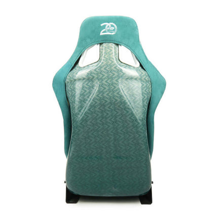 NRG FRP Bucket Seat - 20 Year Anniversary - Microfiber Green w/ White Stripes & Arrow Design - Large
