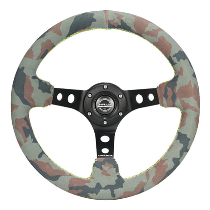 NRG Reinforced Steering Wheel (320mm) Sport/Suede Steering Wheel w/ Camo Pattern & Green Stitching