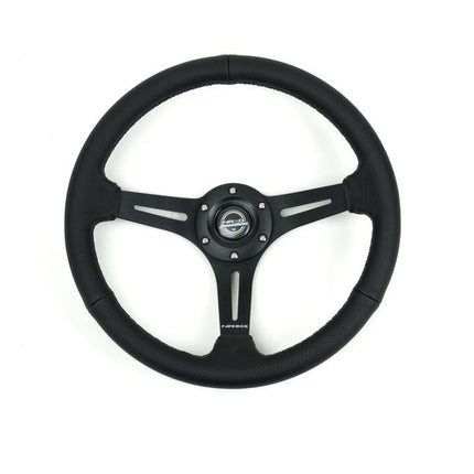 NRG Reinforced Perforated Leather Racing Steering Wheel 350mm / 2.5in Deep / 4mm Matte Black Spoke