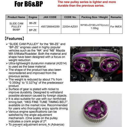 HKS SLIDE CAM PULLEY B6/BP
