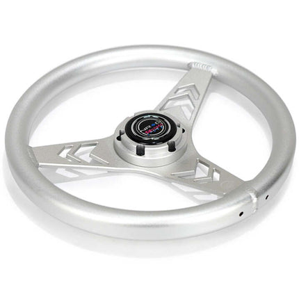 NRG Aluminum Steering Wheel 330mm - Arow Cutout - Ergonomic Grip - Anadized Silver