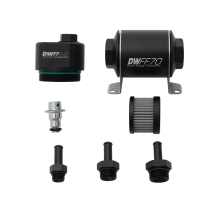 DeatschWerks DWFFR-X 70mm Billet Fuel Filter Regulator - 10 Micron with 3/8in Fittings