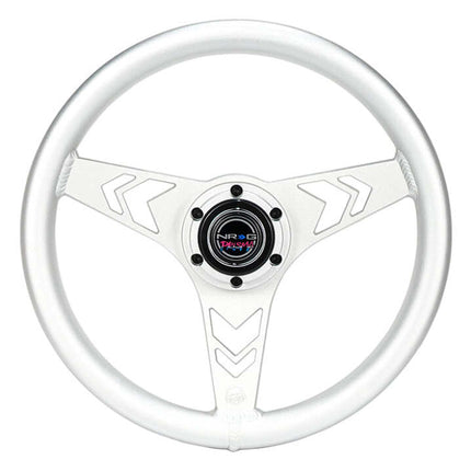 NRG Aluminum Steering Wheel 330mm - Arow Cutout - Ergonomic Grip - Anadized Silver