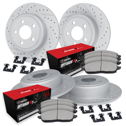 R1 17-20 Subaru BRZ Front & Rear Drill/Slot Carbon Coated Rotor Set w/Optimum Pads