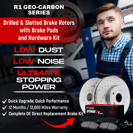 R1 17-20 Subaru BRZ Front & Rear Drill/Slot Carbon Coated Rotor Set w/Optimum Pads