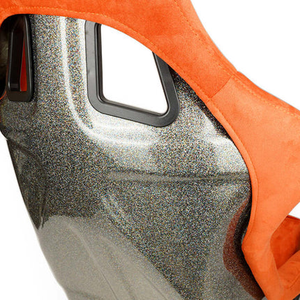 NRG FRP Bucket Seat ULTRA Edition W/ Grey Pearlized Back / Orange Microfiber Material - Large