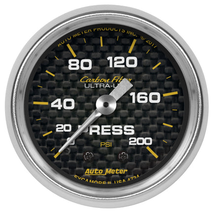 Autometer Carbon Fiber 2-1/16in Mechanical 0-200 PSI Pressure Gauge