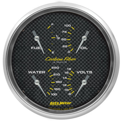 AutoMeter Carbon Fiber Quad Gauge 5in. 0 Ohm (E) - 90 Ohm (F) Electric