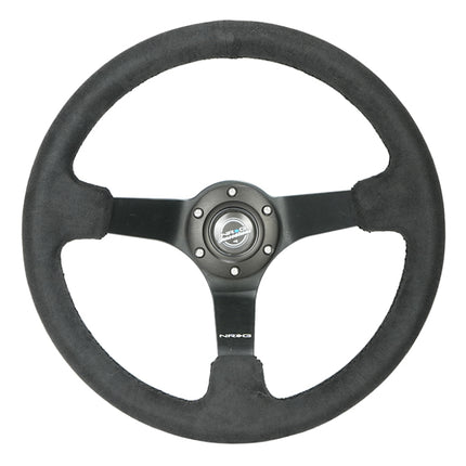 NRG Reinforced Steering Wheel (350mm / 3in. Deep) Blk Alcantara w/ Blk Stitching - Matte Black Spoke