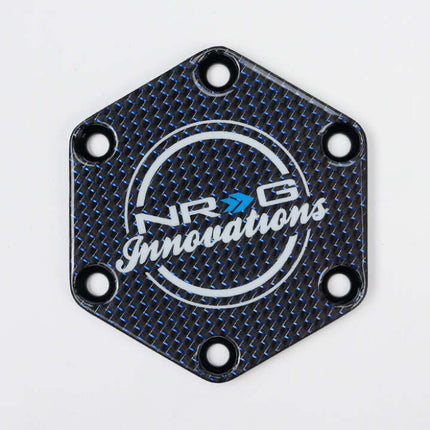 NRG Carbon Fiber w/ Blue Texalium Fabrics Horn Delete Button Circular Logo Front/ Back
