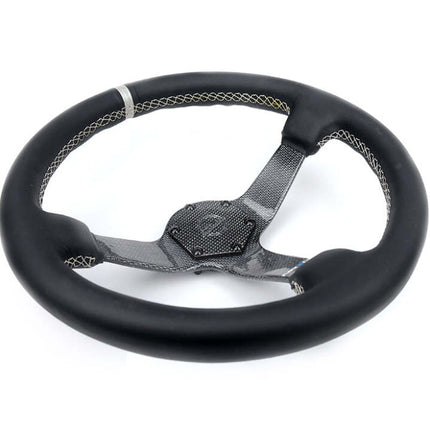 NRG Carbon Fiber Steering Wheel (350mm) Silver Carbon Fiber Center - Silver Stitching & Center Mark