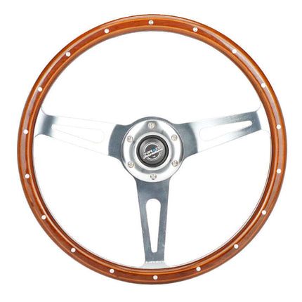 NRG Reinforced Steering Wheel (360mm) Dark Wood Grain w/Chrome 3-Spoke Center