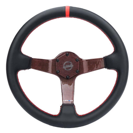 NRG Carbon Fiber Steering Wheel 350mm 3in Deep Red Carbon Fiber Red Stiching Red Center Mark Leather