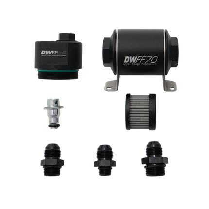 DeatschWerks DWFFR-X 70mm Billet Fuel Filter Regulator - 10 Micron with 8AN Fittings