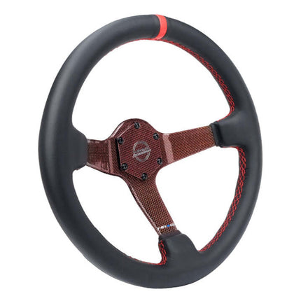 NRG Carbon Fiber Steering Wheel 350mm 3in Deep Red Carbon Fiber Red Stiching Red Center Mark Leather