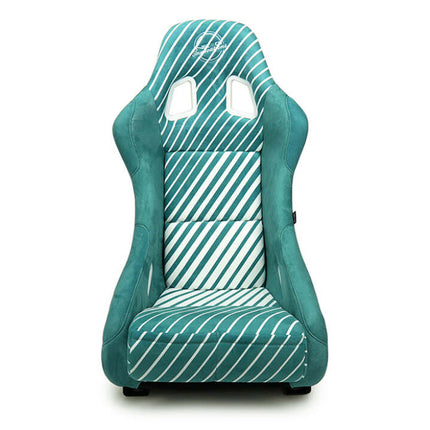 NRG FRP Bucket Seat - 20 Year Anniversary - Microfiber Green w/ White Stripes & Arrow Design -Medium